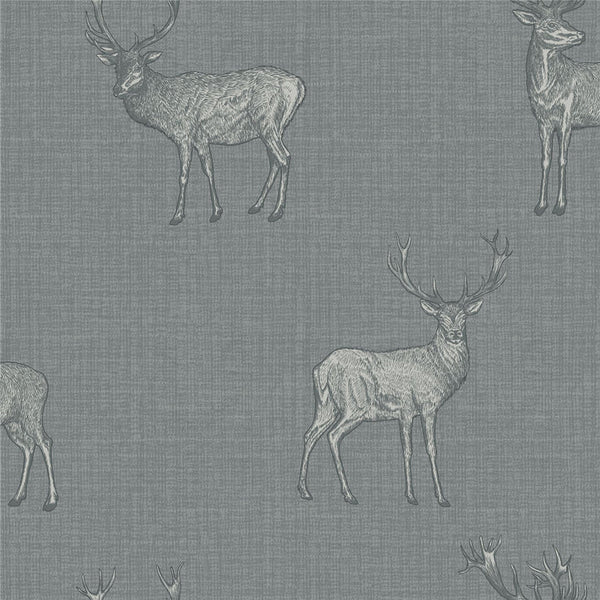 Heritage Stag Metallic Textured Wallpaper