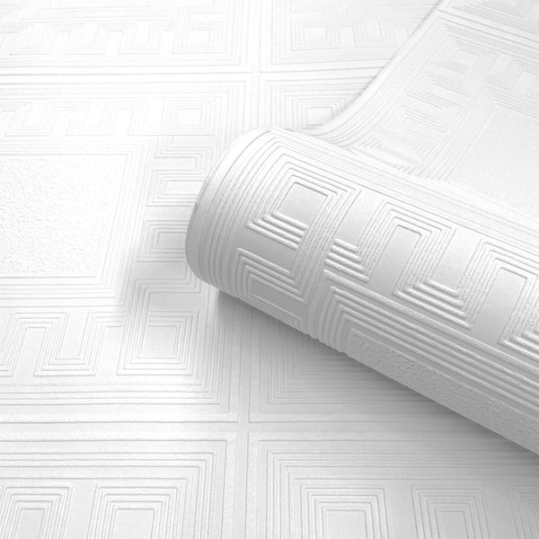 Belgravia Greek Key White Paintable Vinyl Wallpaper