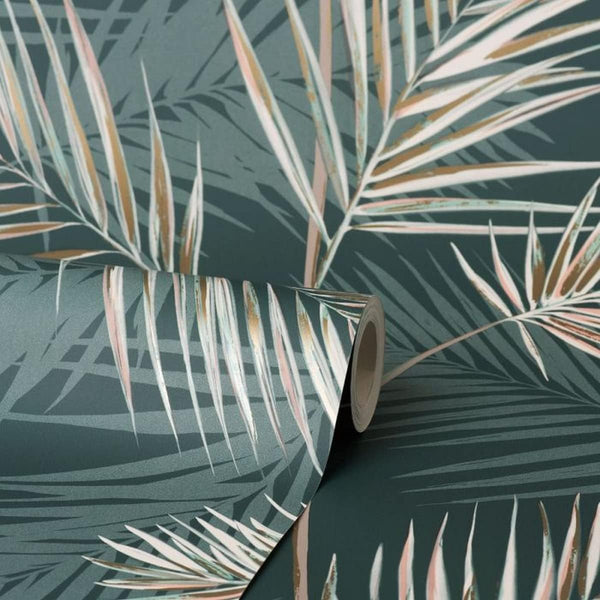 Sample South Beach Emerald Palm Leaves Wallpaper