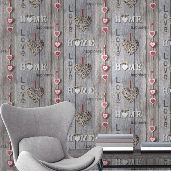 Fine Decor Love Your Home Grey/Blue Wood Effect Wallpaper