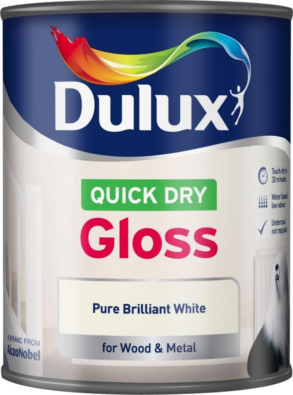 Dulux Quick Dry Gloss Pure Brilliant White Wood And Metal Paint 750 ml