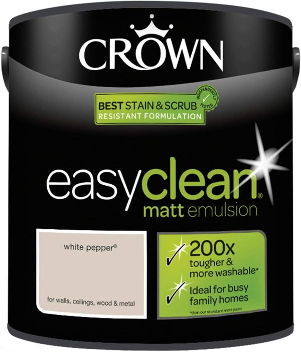 CROWN Easy Clean MATT Emulsion Multi Surface Paint 2.5L - White Pepper