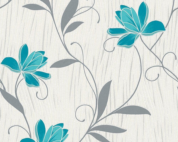 AS Creation Lotus Motif Turquoise Vinyl Wallpaper