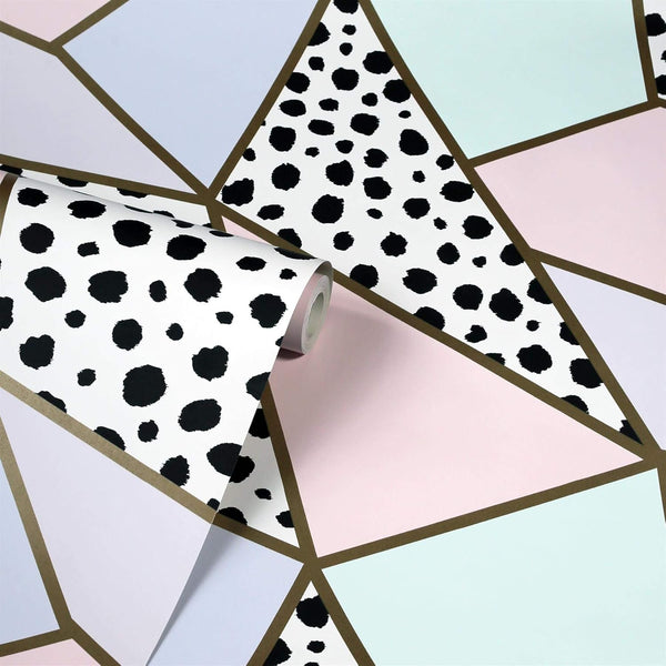 Dalmatian Fragments Wallpaper Gold Pink Teal