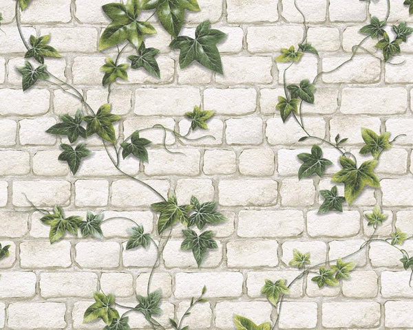 AS Creation Ivy White / Green Brick Effect Wallpaper