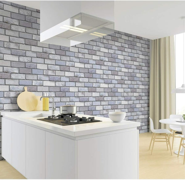Industrial Brick Grey/Silver Wallpaper