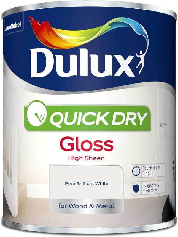 Dulux Quick Dry Gloss Wood and Metal Paint 750ml - Pure Brilliant White
