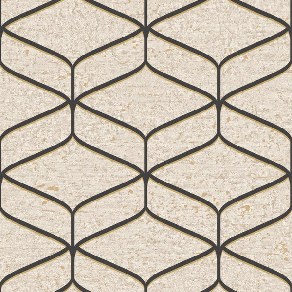 Belgravia Linear Concrete Cream Black Wallpaper