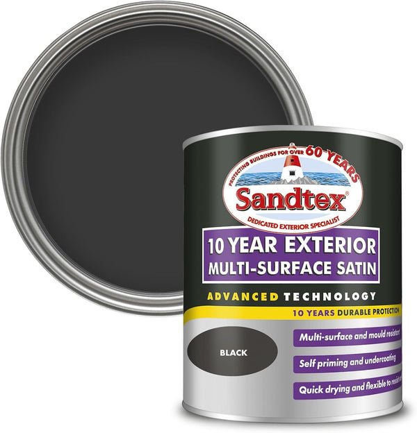 Sandtex 10 Year Multi Surface Satin Paint 750ml - Black