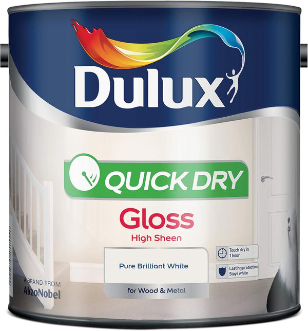 Dulux Quick Dry Gloss Wood And Metal Paint 2.5L - Pure Brilliant White