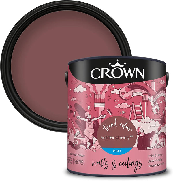 Crown Matt Emulsion Wall and Ceiling Paint 2.5L - Winter Cherry