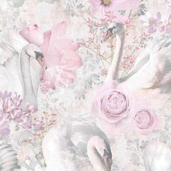 Holden Decor Fantasia Glitter Swans Pink Wallpaper