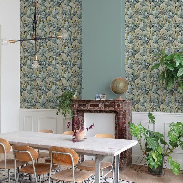 Grandeco Ciara Tribal Leaf Blue/Green Wallpaper