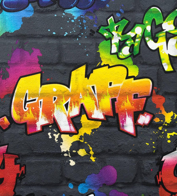 Rasch Black Brick Graffiti Wallpaper