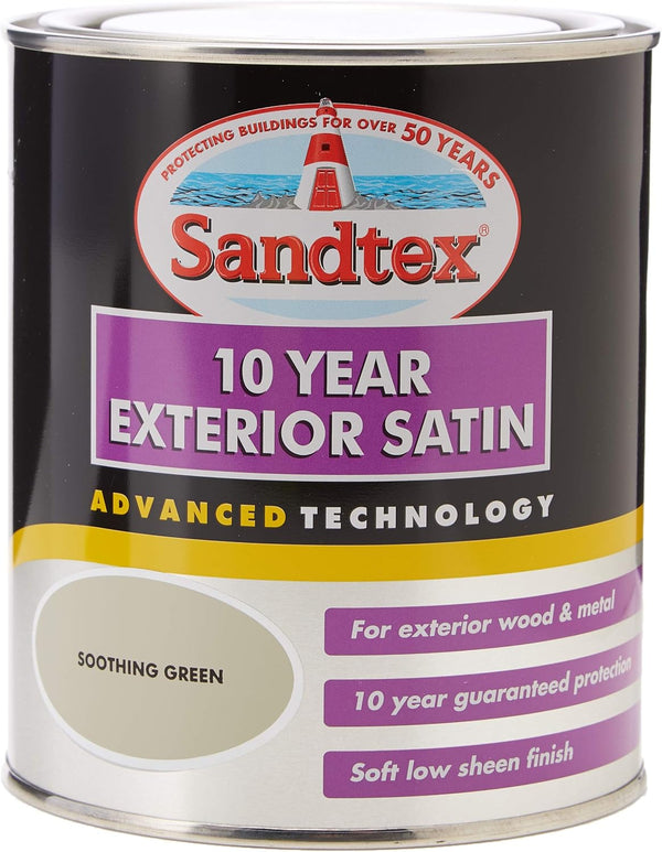 Sandtex 10 Year Exterior Satin Wood & Metal Paint 750ml - Soothing Green