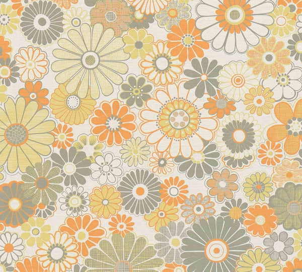 AS Creation Retro Daisy Floral Wallpaper Orange/Green/Cream