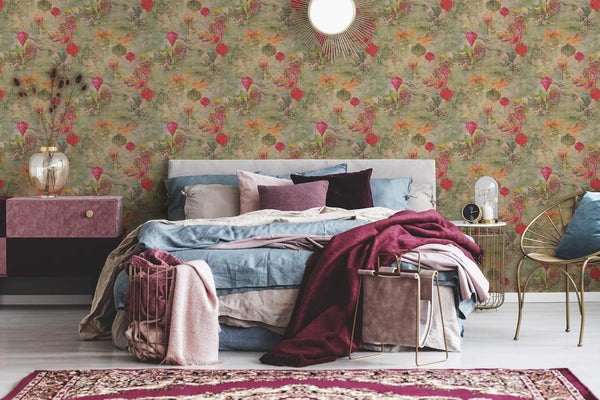 Oriental Vintage Japanese Style Floral Wallpaper