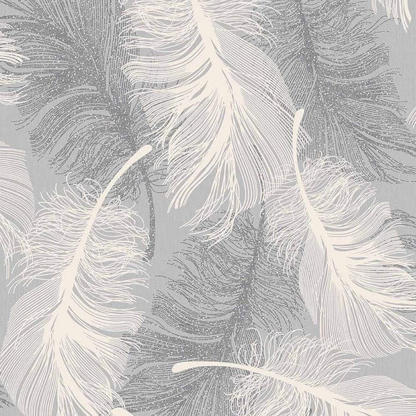 Coloroll Feather Blown Vinyl Wallpaper Grey & White