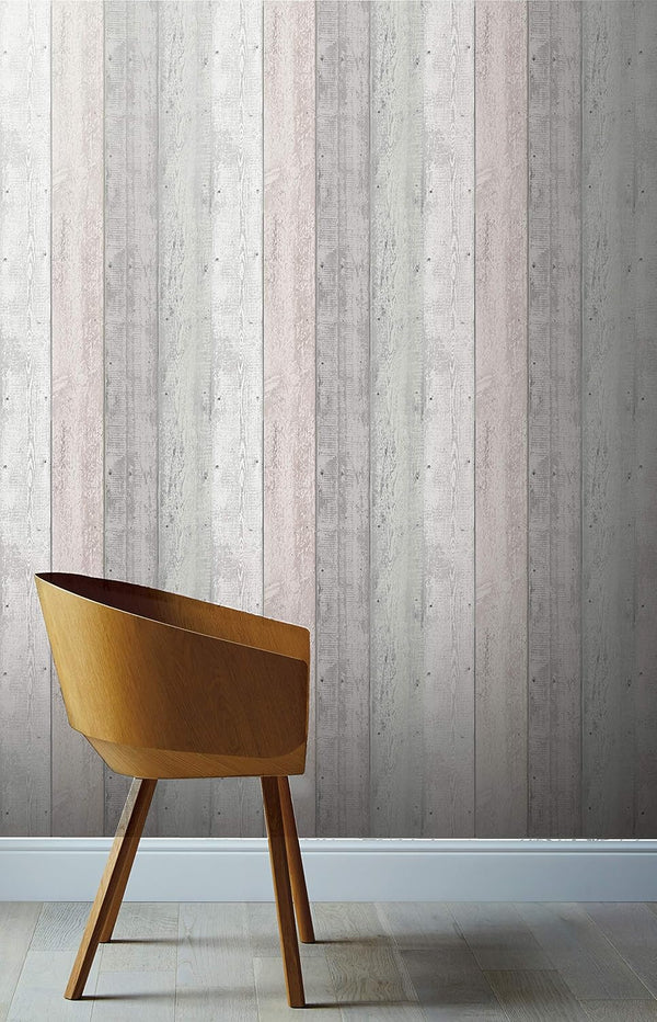 Painted Wood Pink and Grey Wood Planks Wallpaper