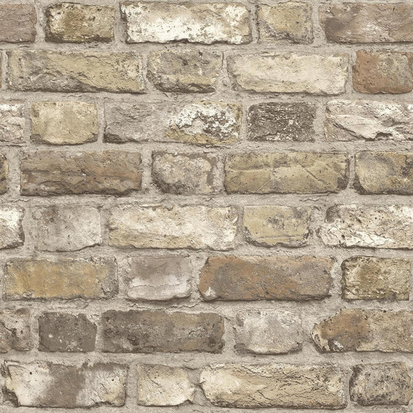 Grandeco Vintage Stone Brick Neutral Wallpaper