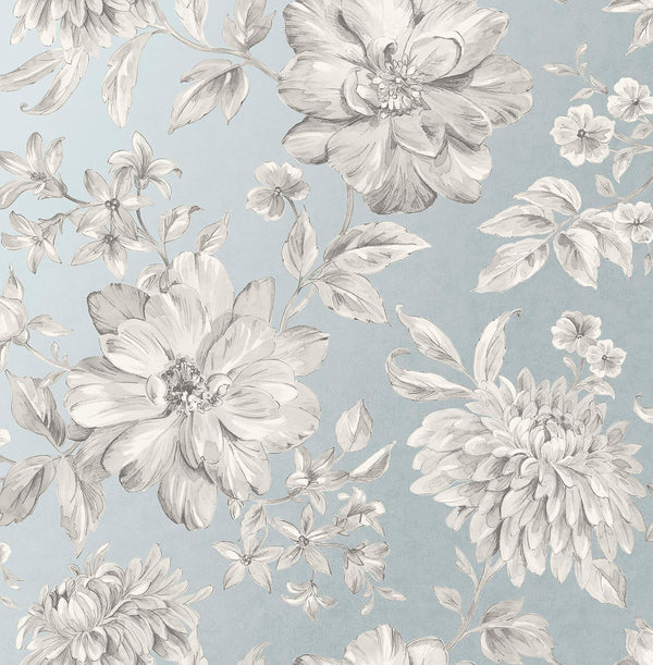 Crown Lucia Blue/Grey Floral Wallpaper