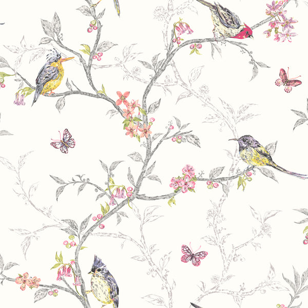 Holden Decor Phoebe Enchanting Garden Bird Trail Wallpaper