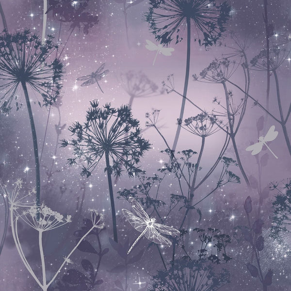 Arthouse Damselflies Purple Glitter Wallpaper