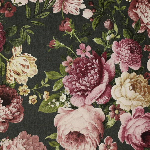 Arthouse Tapestry Floral Vintage Charcoal/Pink Wallpaper