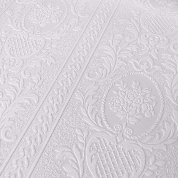AS Creation White Paintable Damask Wallpaper
