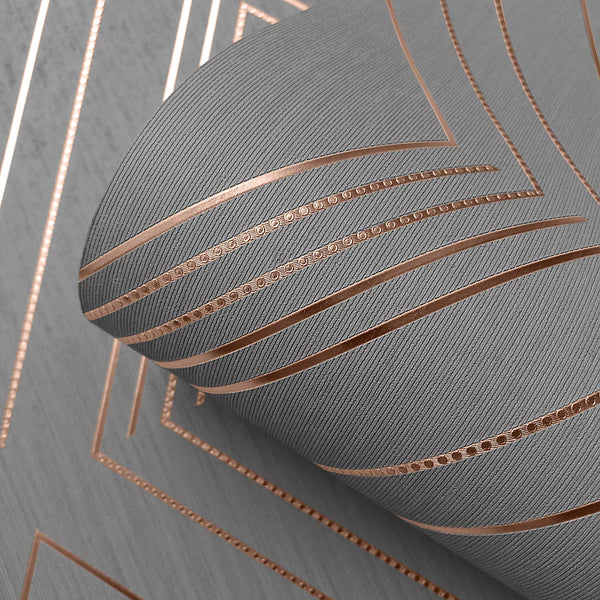 Muriva Metallic Charcoal & Rose Gold Geometric Wallpaper