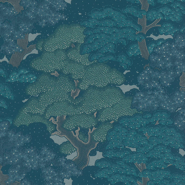 Rasch Textured Botanical Trees Navy Green Wallpaper