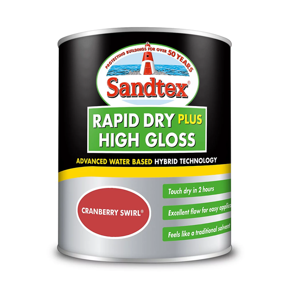 Sandtex Rapid Dry Plus High Gloss Paint 750ml - Cranberry Swirl