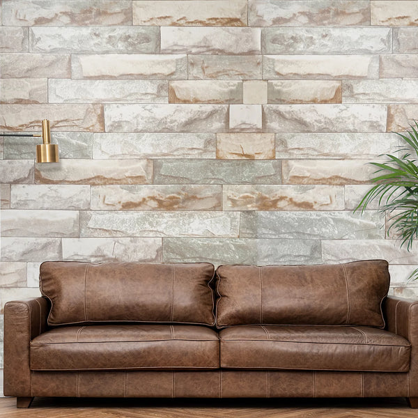 Zed Decor Brick Stone Self Adhesive Vinyl Wallpaper Beige Brown Stone 45cm x 300cm B1067-1