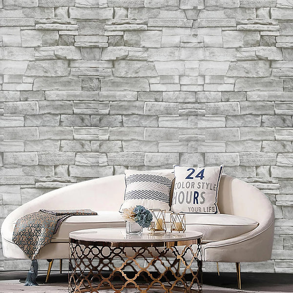 Zed Decor Self Adhesive Vinyl Wallpaper45cm x 300cm Light Grey Cornish Stone B1090